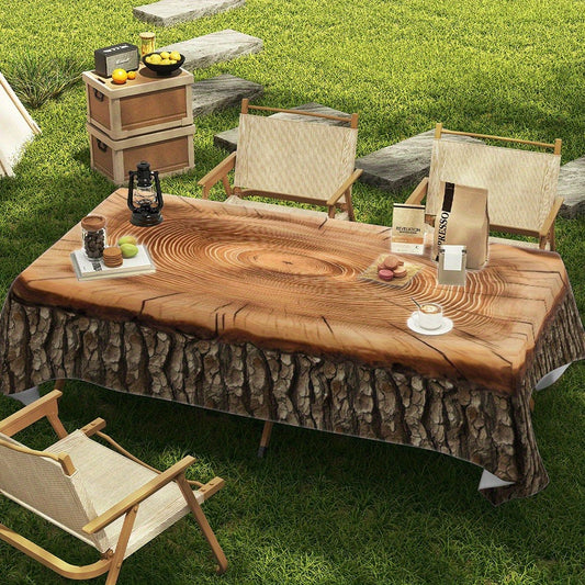 Wooden Tree Stump Decorative Tablecloth Balcony Camping Picnic Garden Dining Tablecloth| Natural Vintage Style, Enhances Rustic Atmosphere, Practical and Beautiful for Home Dining Decor