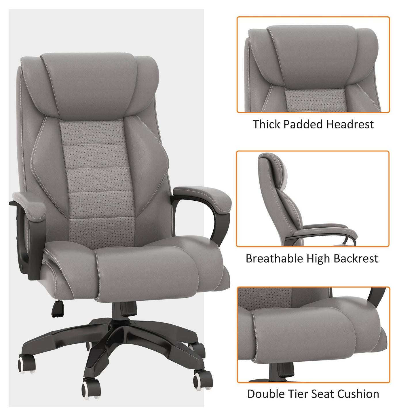 High Back Executive Office Chair 6- Point Vibration Massage Extra Padded Swivel Ergonomic Tilt Desk Seat