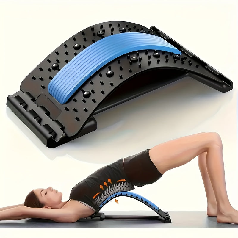 NEW 3-Level Adjustable Back Stretcher & Posture Corrector | Ergonomic Lumbar Support with Massage Function, Secure Grip Handles, for Upper & Lower Back, Office, Car, Home Use, Durable PP Construction.