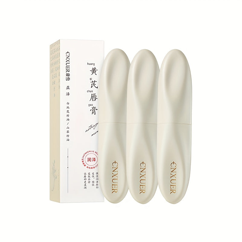 3 PCS/Tubes Set, Astragalus-infused Lip Balm, Deep Lip Care, Prevents Chapped Lips, Long-lasting Protection, Daily Nourishment, Suitable as a Makeup Base, Fine Texture, Ideal for Autumn and Winter Lip Nourishment, Enriched wi