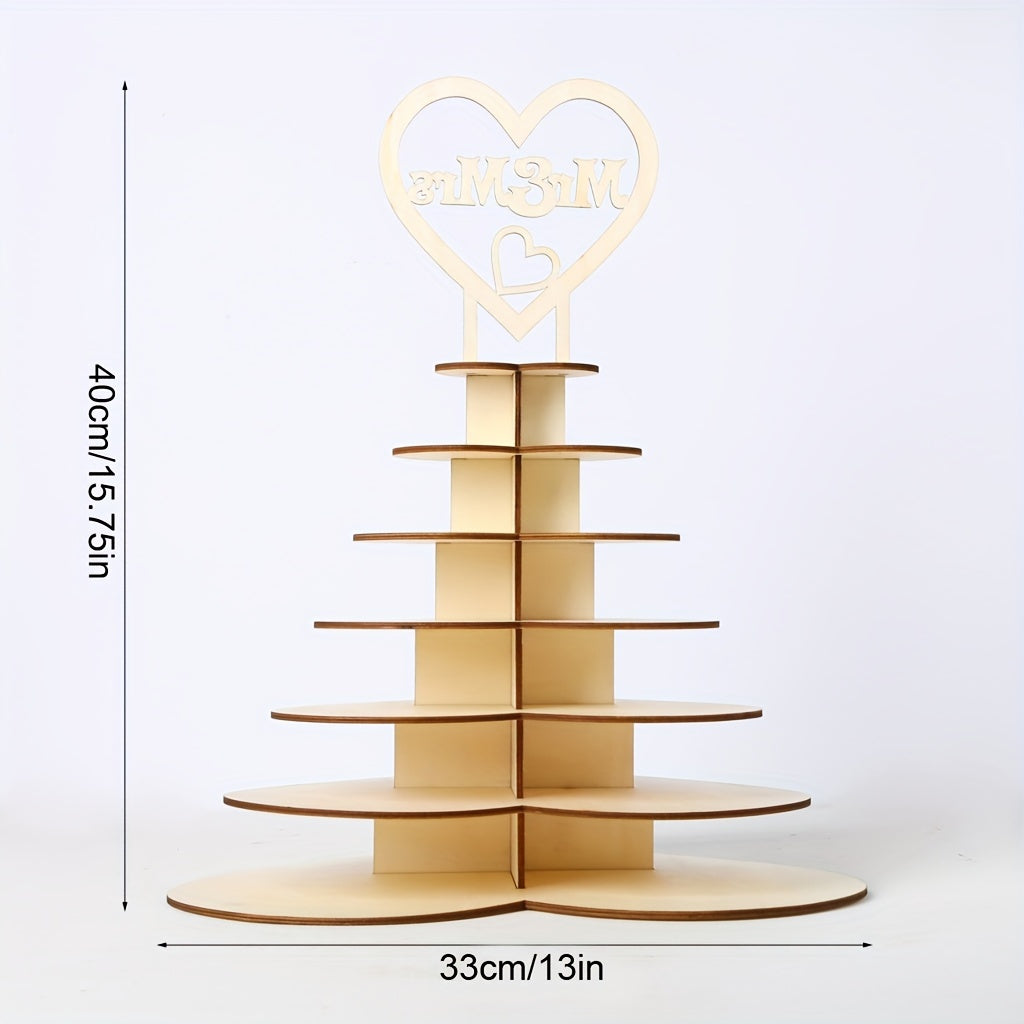 Elegant 7-Tier Heart-Shaped Wooden Chocolate Display Stand for Weddings & Parties - Artistic Home Decor Accent