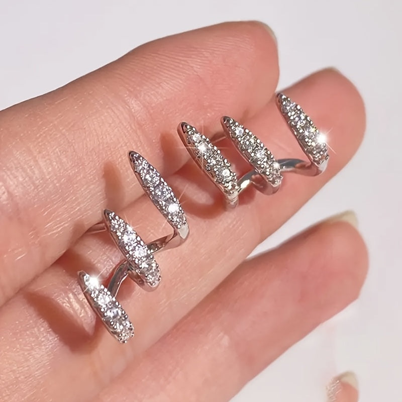 2 PCS Set A Pair of 925 Silver-Plated Women's Claw-Shaped Curved Earrings, Featuring a Dazzling Luxurious Design, Unique Style Suitable for Everyday Music Festivals And Various Occasions, a Perfect Gift for Women, Hypoallerge