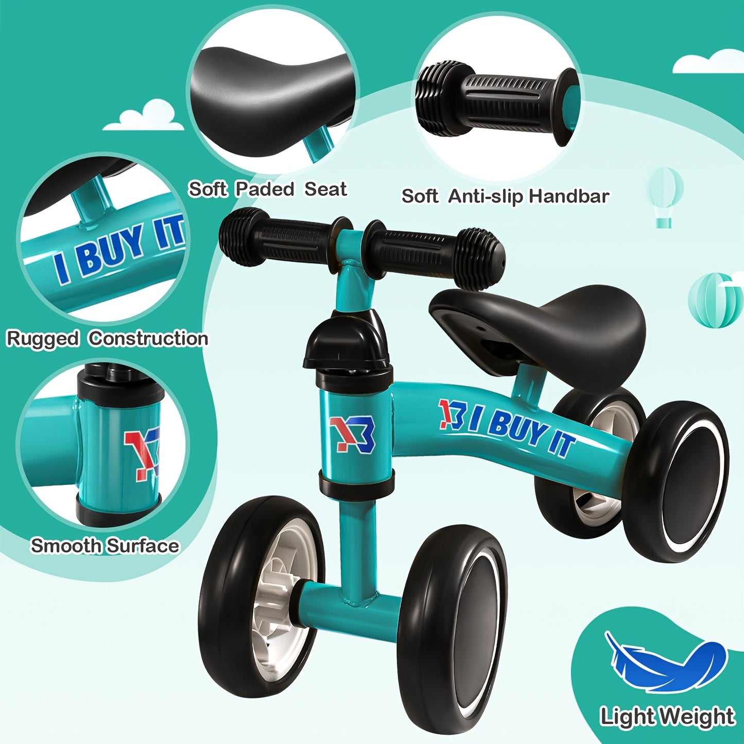 8 Months+ Baby Balance Bike, Indoor Outdoor Baby Ride on Bike, No Pedals Training Bike for Boys Girls Toddlers First Bike, Kids Best Gift