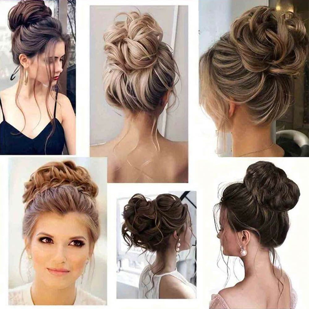 Real Human Hair Bun Donut 4 Colors with Elastic Band - Wavy Volume, Instant Updo Extensions for, Scalp-Propatible Hairpiece for Chignons, Buns & Volume (No Glue/)