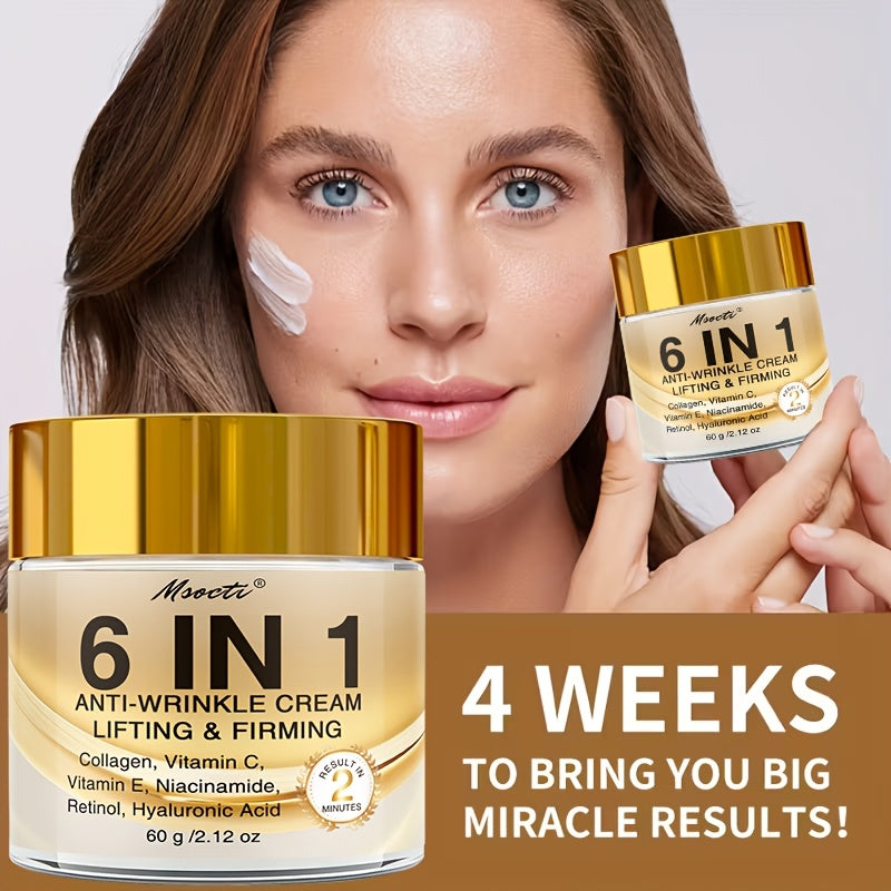 NEW 6-in-1 Instant Firming and Lifting Cream Deeply Moisturizes, Smooth Dry Skin, Enhances Radiance and Elasticity, Skincare, Makes Skin Look Younger, Contains Retinol, Hyaluronic Acid, Niacinamide, Vitamin C-E, Collagen, 60g