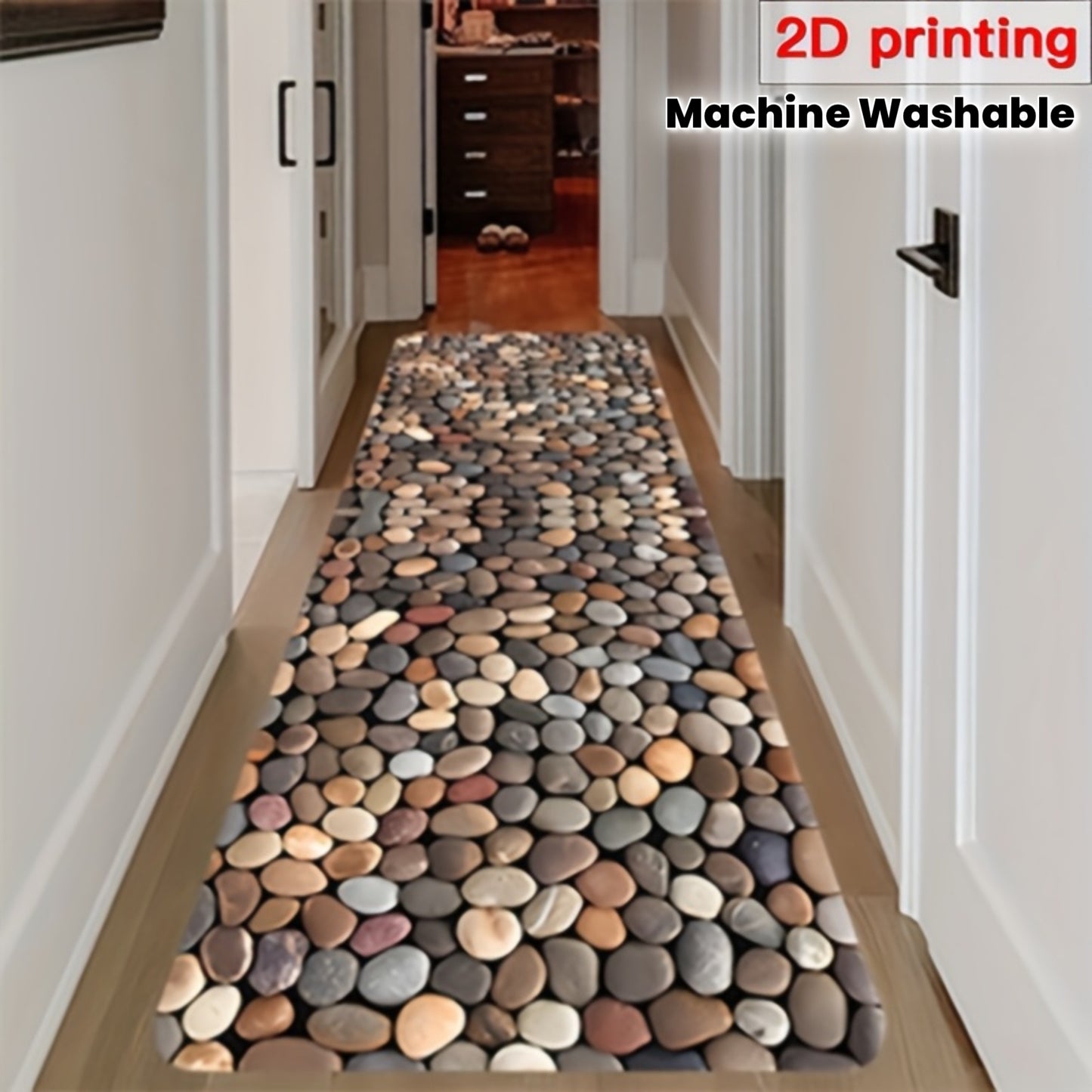 High-end Pebble Print Pattern Design Carpet - Crystal Velvet Material Rectangular Rug, Machine Washable, Suitable for Kitchen, Bathroom, Living Room, Corridor, Washing Machine Room and Other Home Decorations, Four Seasons Un