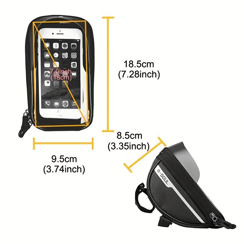 Black and Red Color Bicycle Bag 1L, Top Tube Frame Bag, Handlebar, Mountain Bike, Touchscreen Cycling Bag, Phone Mount, Bicycle Accessories