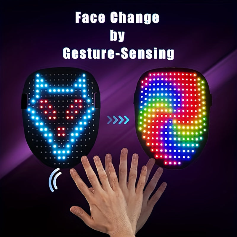 LED Mask with Gesture Sensing Light up Face Transforming LED Halloween Mask for Men Women Costume Cosplay Party, Halloween Costume, Party Accessory, Fun Costume, Interactive Mask, Durable Material, Lightweight Mask, Motion Ac