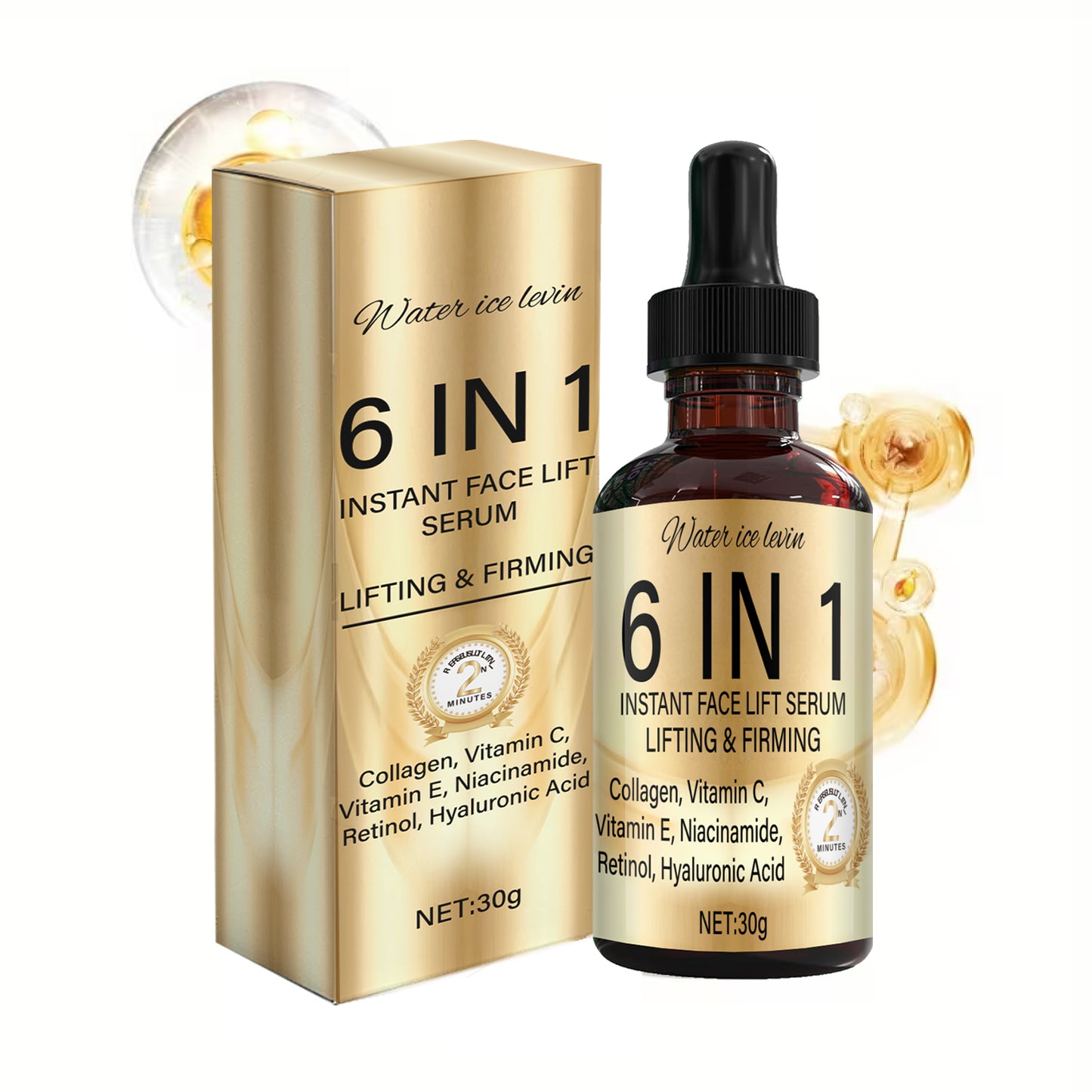 NEW 6-in-1 Instant Face Lift Serum with Collagen, Vitamin C, E, Niacinamide, Retinol & Hyaluronic Acid - Gel for Firming, Lifting & Hydration - Suitable for All Skin Types ( Dry, Combination) - Skin