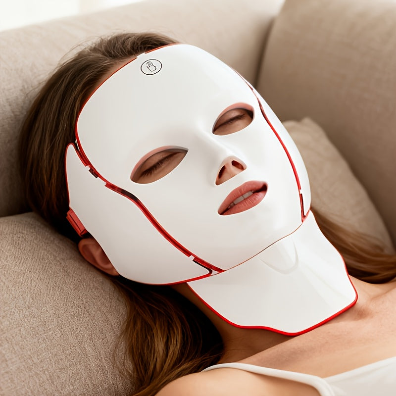 138 Pearl LED Facial Mask Beauty Device, USB Charging 7-In-1 Facial And Neck Care Instrument with 7 Automatic Modes, Designed Specifically for The Face And Neck, Suitable for Home And Travel, Offering Salon-Quality Care