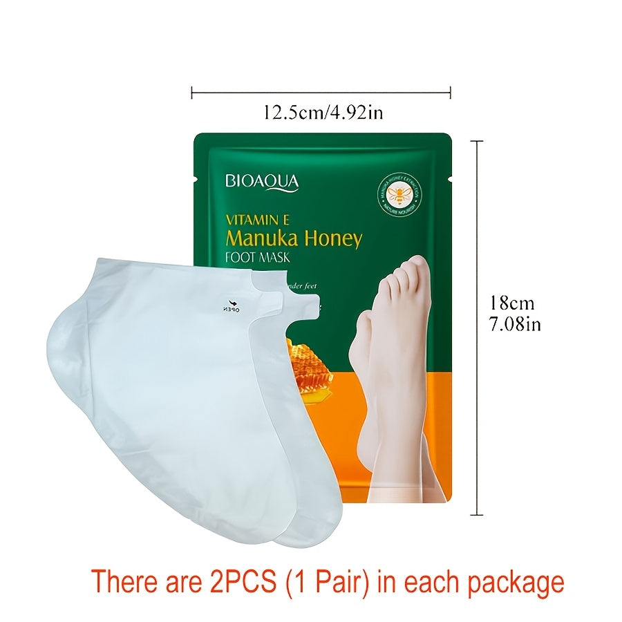 10 PCS Set Pack Vitamin E & Manuka Honey Intense Moisturizing Foot Masks for Extremely Dry, Cracked Feet, Winter Skincare, Pedicure Salon & Home Spa Care - Nourishing for Sensitive Light Beige