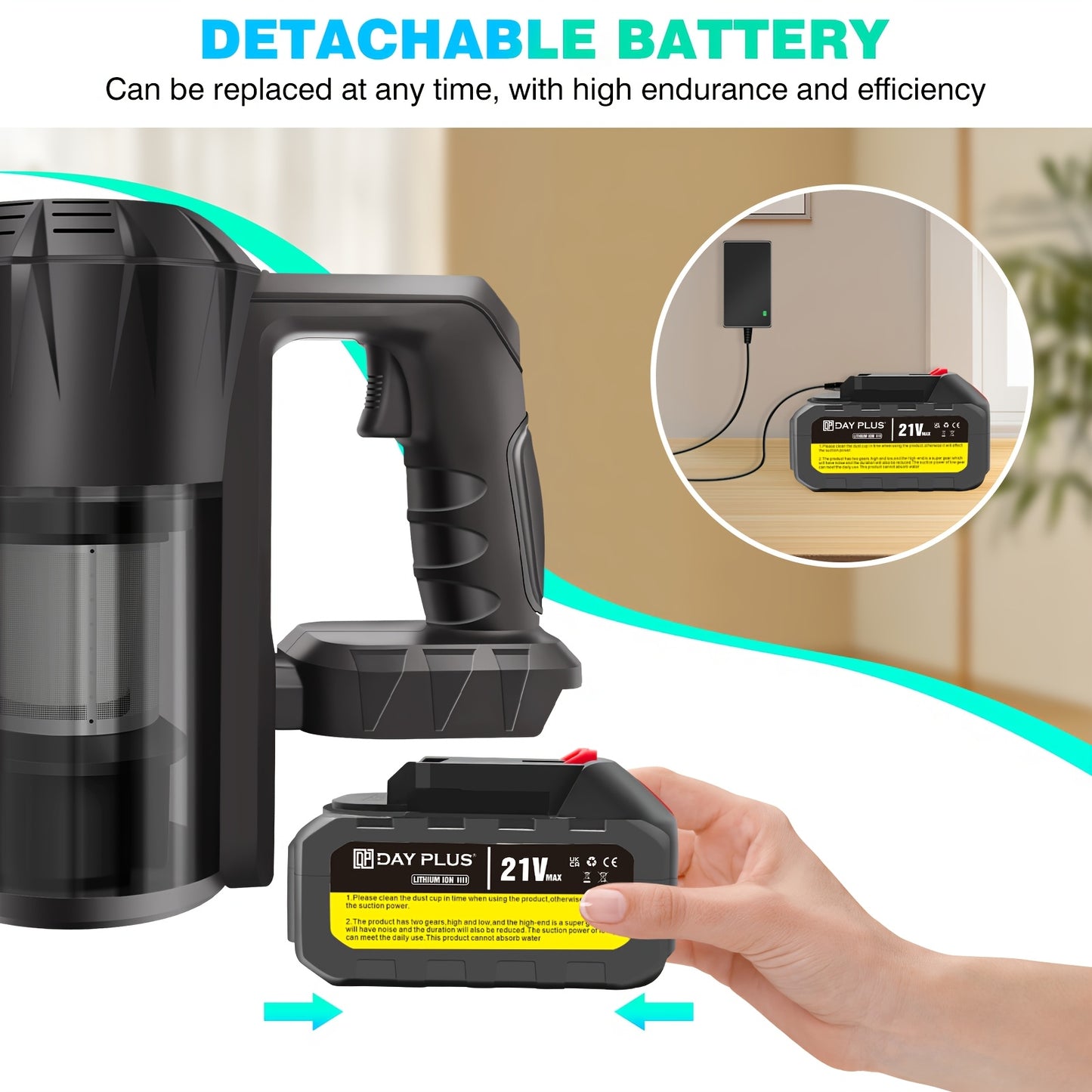 NEW Cordless Vacuum Cleaner, Wall Hanging Stick Vacuum Cleaner 15KPA Pet Vacuum Cleaner With Tangle-Free Brush, 3000mAh Battery, Up To 65 Mins Runtime, For All Hardwood Floors Carpet Pet Hair, Ideal For Home & Car Use