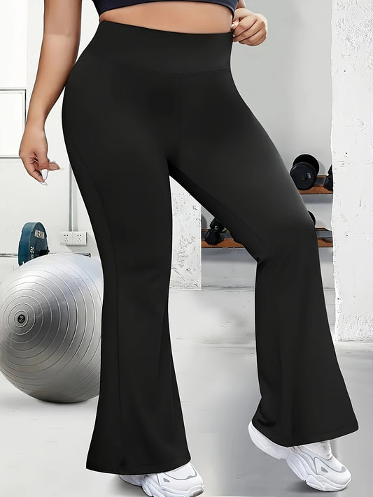 UK 18-26 Plus Size, Curvy Women's Elegant Wide-Look Bell-Bottom Pants - Full-Length Suitable for Body Types, Year-Round Wearable Stretchable Solid Color Trousers (Hand Washable)