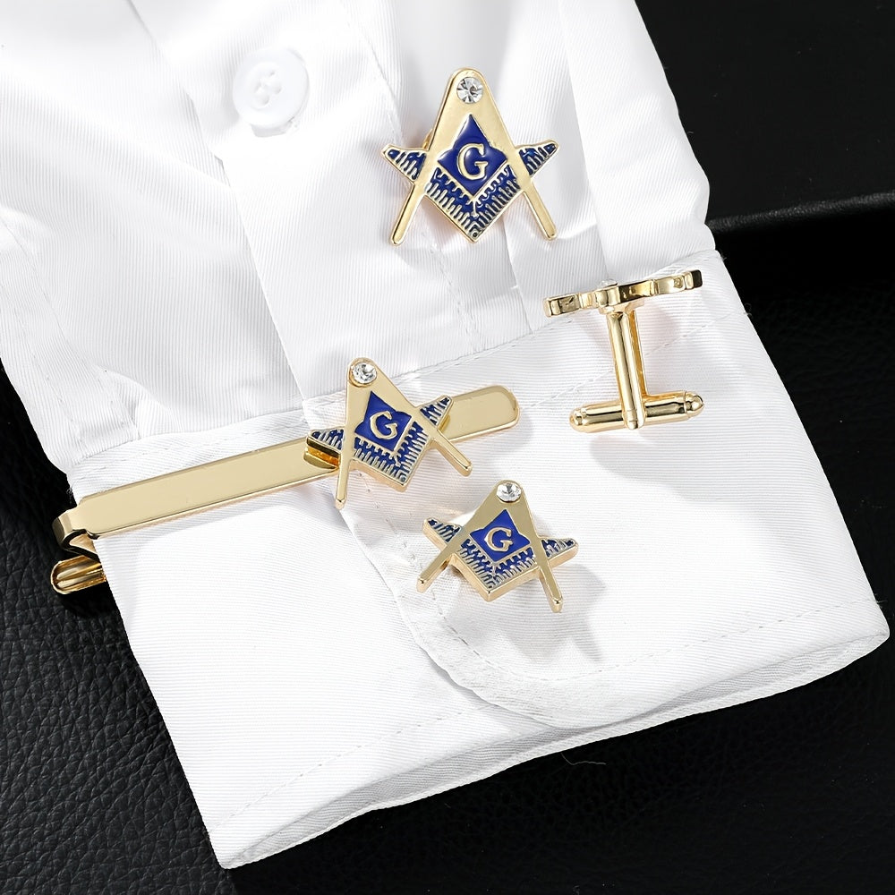 1 Set of 3pcs Men's Gift Novelty Styling Accessories Set, Men's Clothing Decorative Brooch, Cufflinks, and Tie Clip Set