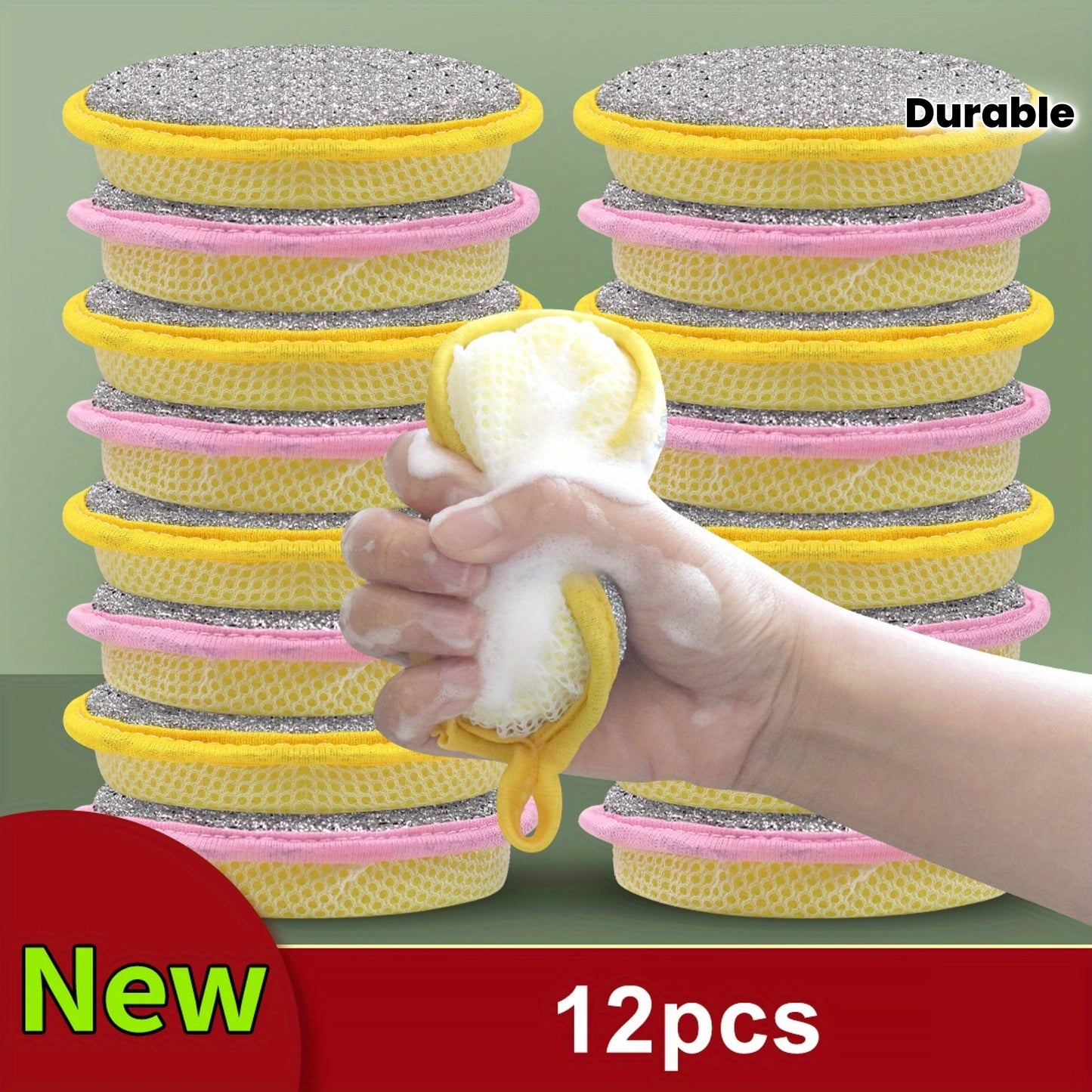12 PCS Set Double-Sided Magic Dishwashing Sponge Brush - Pot And Dish Cleaner with Stain Eliminating Power - Durable, Absorbent Kitchen Cleaning Towel for Grease-Free Foaming Surfaces