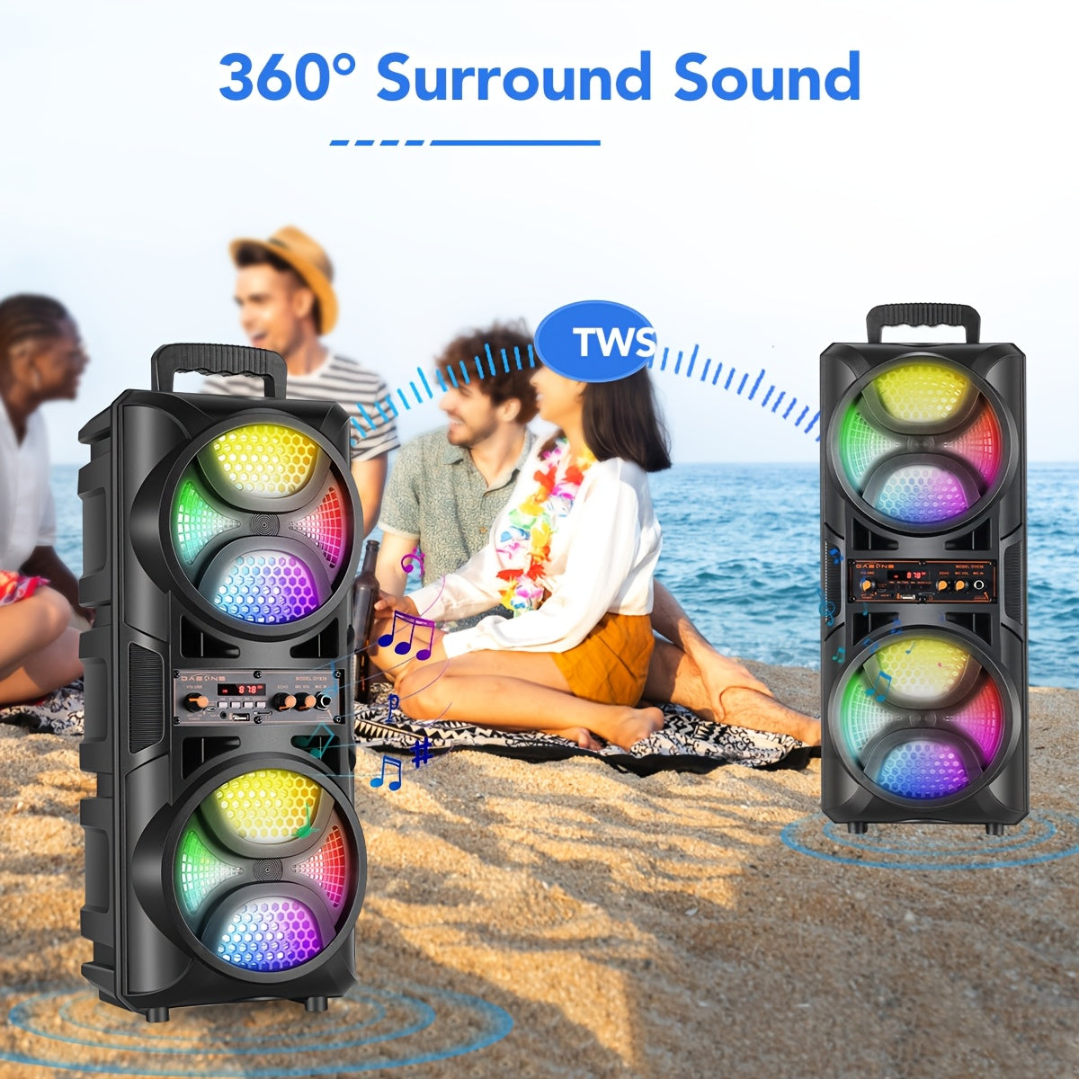 3000W Dual 16.51cm Portable Wireless PA Wireless Speaker  With Subwoofer, Loud Sound Powerful, Speaker Sound System, Karaoke Speaker System With Microphone, Remote Control, MP3/USB/SD, LED Battery Indicator Lights, High