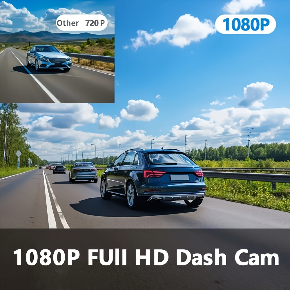 Dash cam with 64G memory card included, optional without card available, front camera 1080P, rear camera 720P, Dash Cam for Cars, Vehicle Security Camera, Modern Car Accessory, Easy Control Buttons, Car Safety Device, Stylish