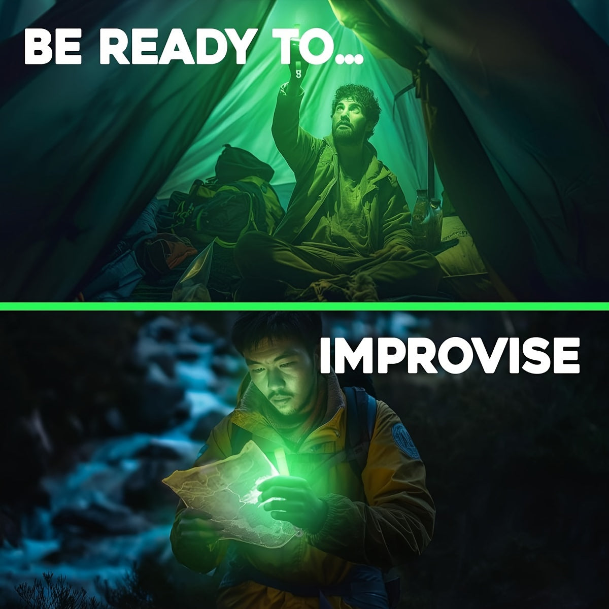 NEW 6 PCS Set 6-Inch Large Green Glow Sticks - Industrial-Grade, 12-Hour Extended Life - Ideal for Camping, Emergencies, Parties & More - Durable Chem Lights, Blackouts Repair No Power Needed, Camping Accessories