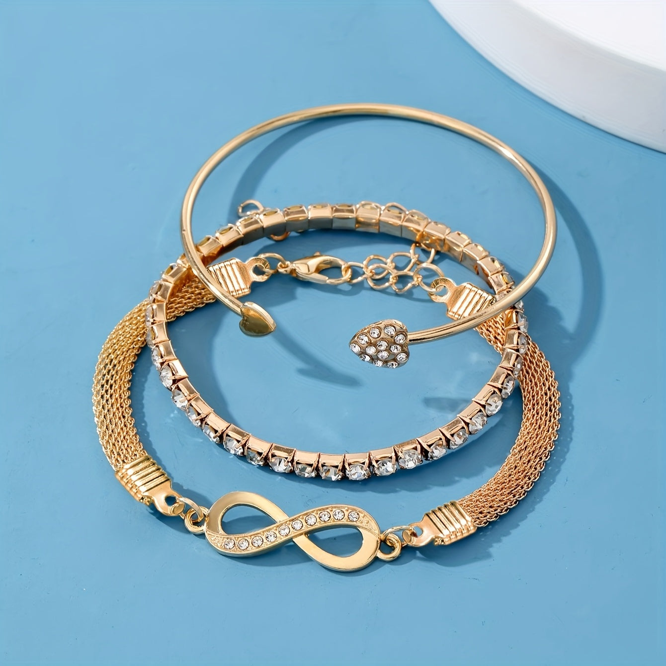 3 PCS Set Women's Bracelet and Bangle Set, Fashionable Elegant Rhinestone Infinity Symbol Tennis Chain Open Cuff Bracelet Collection for Christmas Thanksgiving Halloween Party Gift, Bracelets for Women, Bracelets for Women Hi