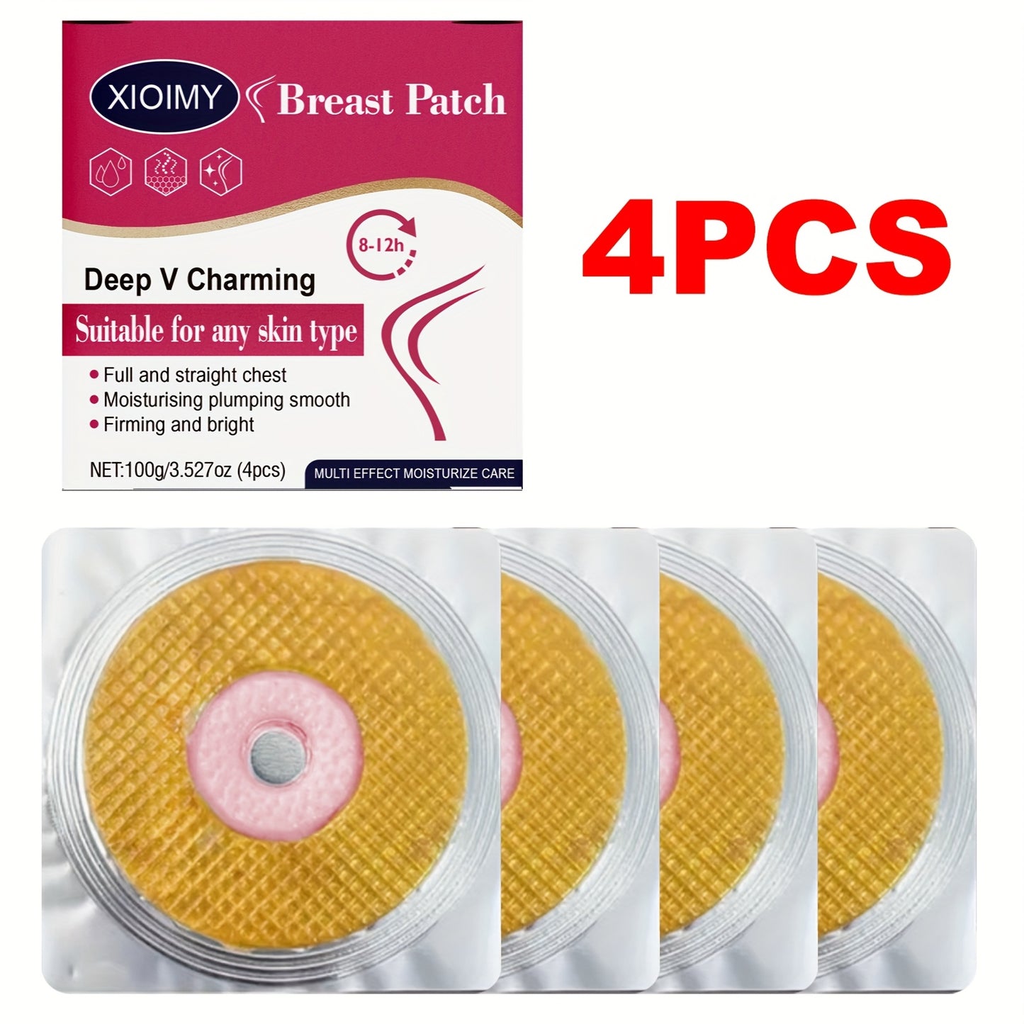 4 PCS Set of Instant Lift And Firm Breast Patches, Providing Intense Hydration And Deep Nourishment, Making The Skin on The Breasts Softer And More Hydrated, Infused with Aloe Vera And Hyaluronic Acid, Suitable for All Skin T