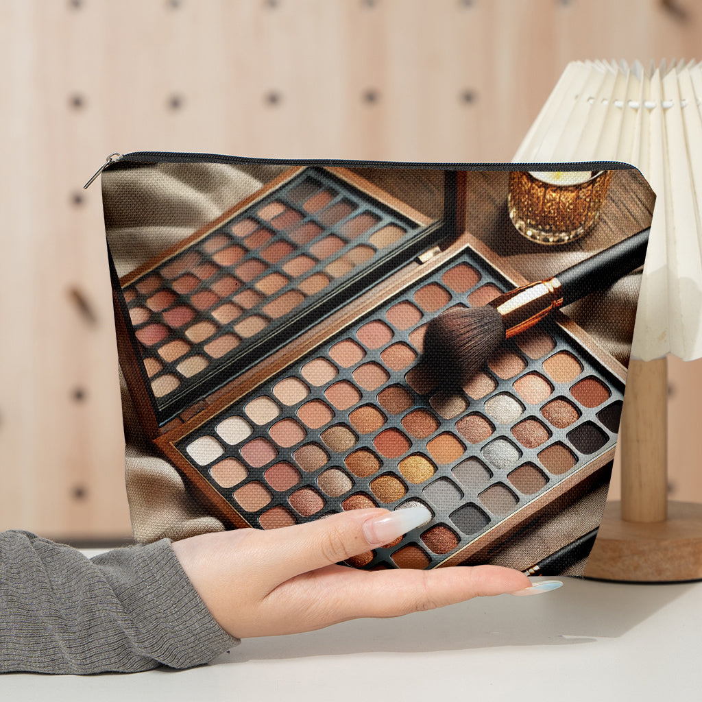 Makeup Bag Featuring a Colorful Makeup Palette, Made of Linen Material, Portable And Foldable, Suitable for Both Men And Women, with a Zipper Closure. Ideal for Friendship, Birthdays, Valentine's Day, Graduations, Holiday Gif