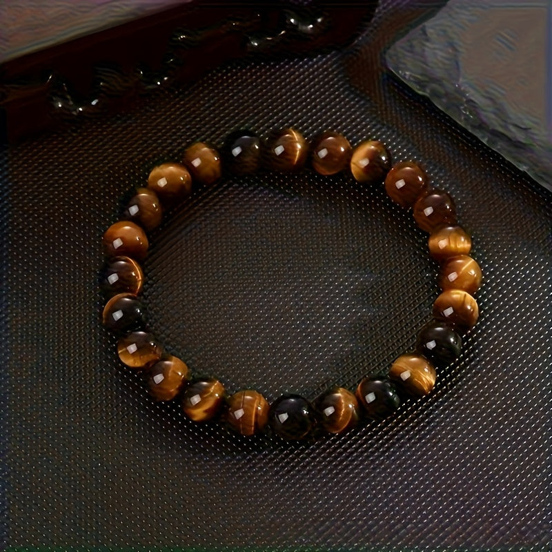 2 PCS  Set of Natural Tiger's Eye Stone Bracelet And Round Tiger's Eye Stone Necklace, Adjustable - Lucky Bracelet - Attract Wealth, Harvest And Prosperity - Suitable for Casual Wear And Special Occasions Jewelry Accessories