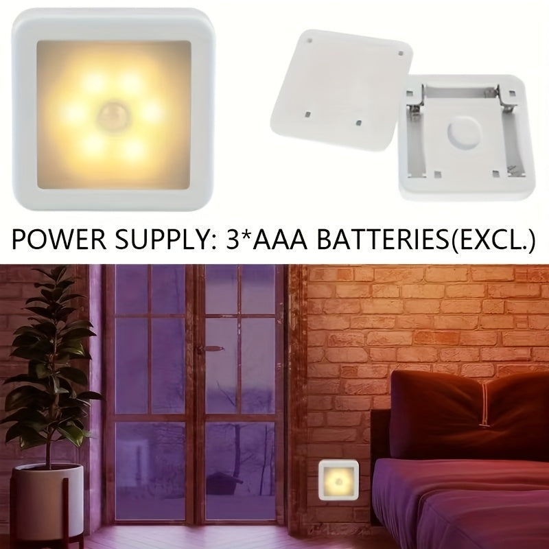 6PCS Set-LED Motion Sensor Stair Wall Light, Battery-Powered Wireless Night Light for Under Cabinet, Hallway, Stairs, Closet, Kitchen - Indoor Use for Christmas, ≤36V, IP44, with Electronic Components, Batteries Not Include