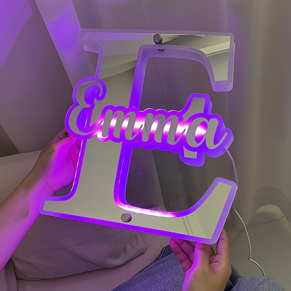 Customized bedroom personalized double-sided letter LED mirror light, USB power supply, suitable for room wall, bathroom, neon light mirror, Christmas Valentine's Day birthday gift (1pc)
