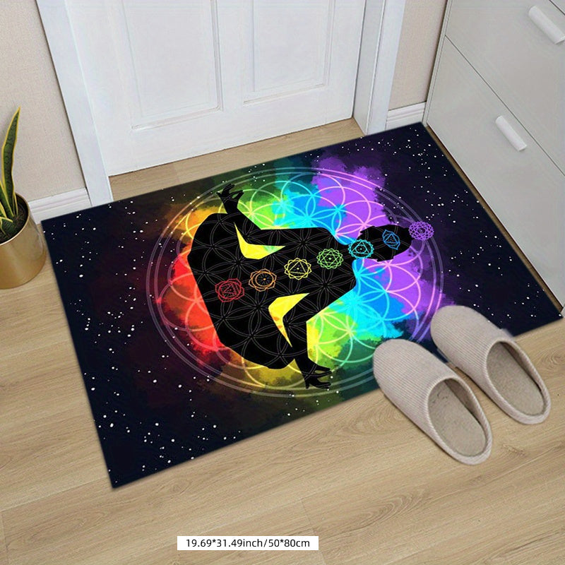 Yoga Studio and Home Decor 120 x 160cm Meditation Chakra Mat - Non-Slip, Machine Washable Polyester Mat with Vibrant Yoga-Inspired Design for Bedroom, Living Room, or Yoga Space - Spiritual Calming and Vibrant Home Decor, Yog