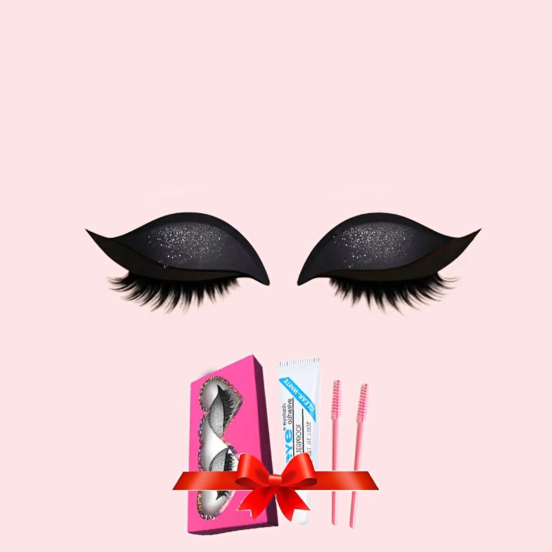 A New Set of Thick, 8 Colors Naturally Curled False Eyelashes with Glitter, Self-Adhesive Eyeliner And Eyeshadow Stickers, Double Eyelid False Lashes, Perfect for Quick Application for Lazy Makeup Routines. It Includes Glue A