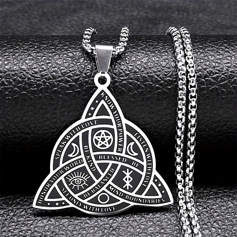50cm in Box Celtic Trinity Witch Necklace with 304 Stainless Steel Pentagram And Triple Moon Goddess Jewelry N3406S02