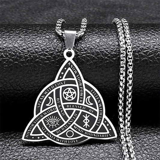 50cm in Box Celtic Trinity Witch Necklace with 304 Stainless Steel Pentagram And Triple Moon Goddess Jewelry N3406S02