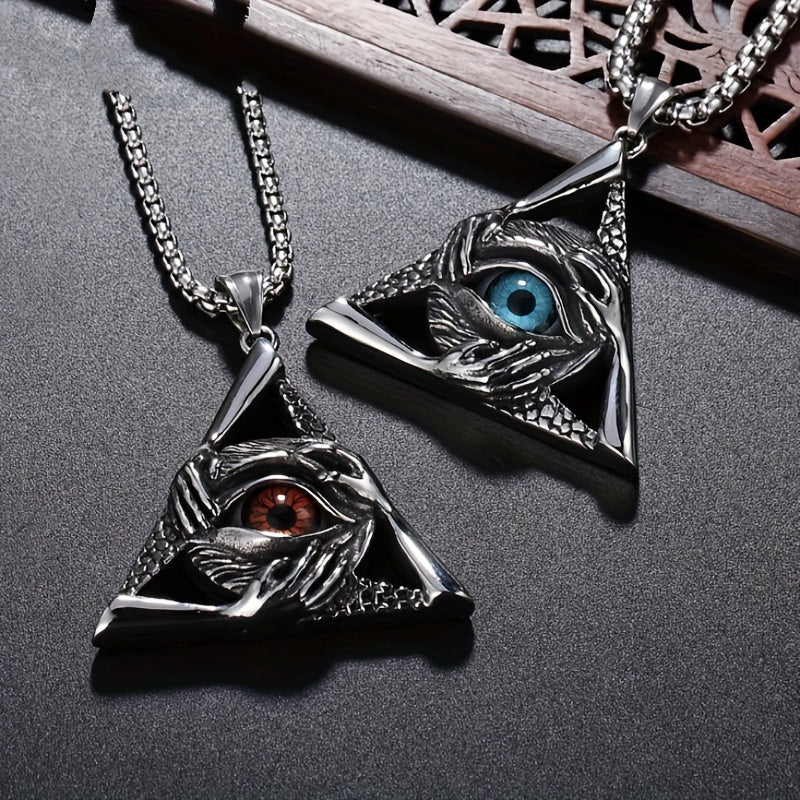 Illuminati Vintage Religious Style Triangular Eye Freemason Women Men's High Quality Metal Pendant Necklace Classic Gothic Punk  Amulet Mysticism Secret Sociates Products Jewelry Accessories