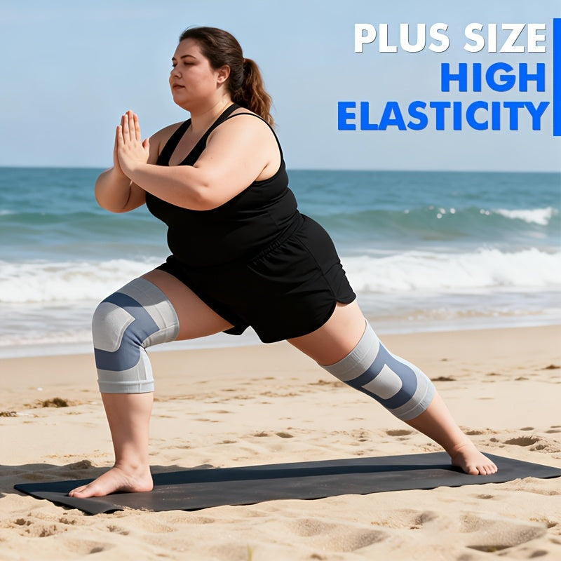 2 PCS Set 4XL (130Kg- 286lbs) Ultra Thin Extra Large High Elasticity Knitted Compression Knee Braces, Breathable& Comfortable Plus Size Knee Sleeves, Oversized Knee Support for Men & Women, Blue/ Yellow Suitable for Weight Up