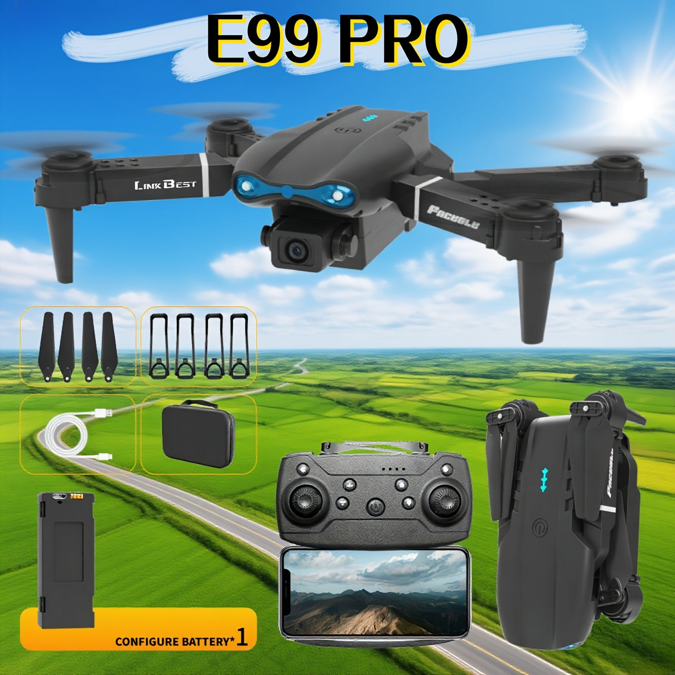 E99-PRO Folding Drone with Remote + Storage Bag Features Dual Cameras, 360° Flipping, And Optical Flow Hovering Capabilities, Making It Ideal for Aerial Photography Enthusiasts And Outdoor Adventurers. Its Convenient Design