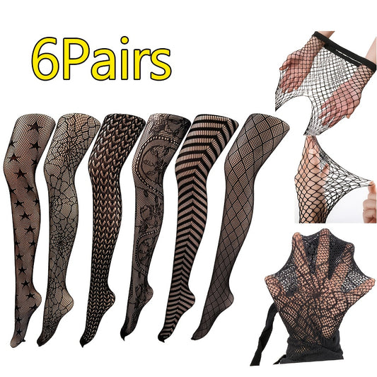 6-Pack Women's High-Waisted Sheer Tights with Mesh Panels & Cut-Outs - High-Stretch Opaque Leggings, -Snag Design, 30D Nylon/Elastane Blend for Everyday & Special Occasions - Multi-Color (Black/White/Pink/Beige/Brown) - Comfo