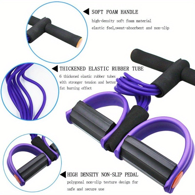 Six-Tube Upgraded High-Tension Resistance Band - Ergonomic Design, Durable Purple Resistance Bands, Suitable for Home Gym, Cardio Exercise, and Strength Training, Exercise Accessory, Fashionable Sports Equipment, Comfortable