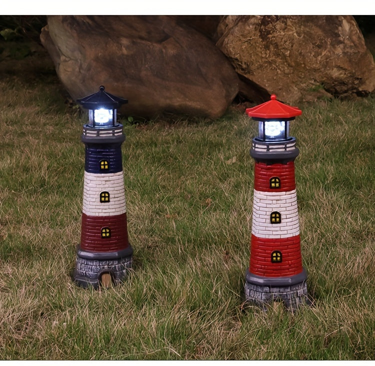 Solar-Powered Lighthouse Garden Light - 360° Rotating LED,, Rechargeable Battery, Outdoor Yard & Lawn Decor
