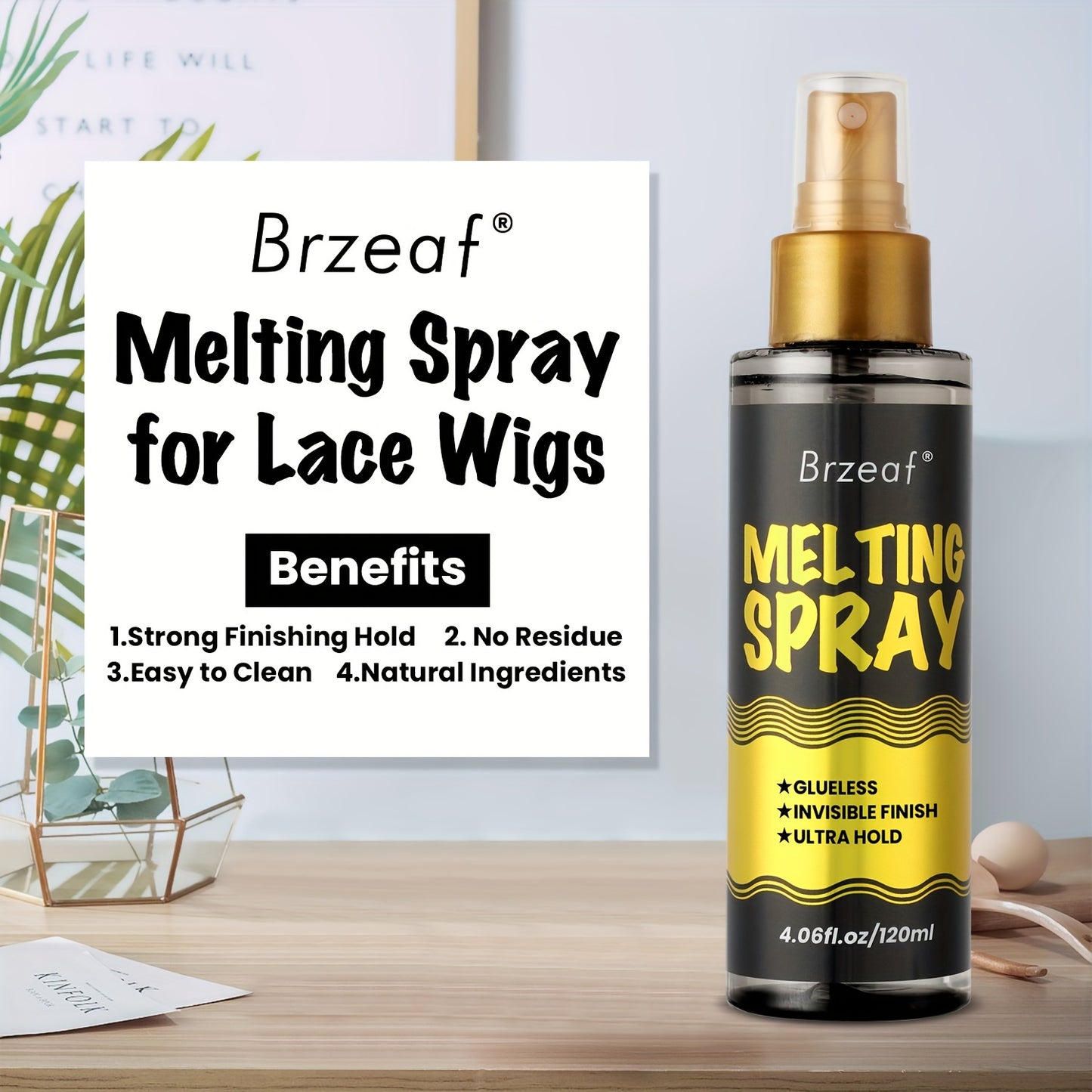 120ml Lace Melting Spray And Holding Spray, Extreme Hold Melting Spray For Lace Wigs, Glueless, Strong Natural Finishing Hold, Dries Quickly, Wig Melting Spray & Hair Adhesive For Wigs