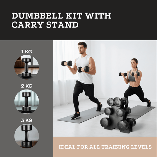 Home Gym for Women Men Dumbbell Set with Carry Rack - Hand Weights - 1kg, 2kg, 3kg Tree Set for Home Workout, Strength Training & Fitness – Durable, Easy to Use Sports Accessories