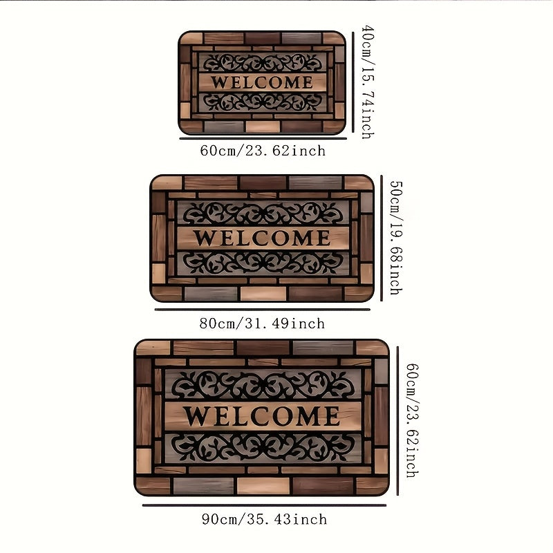 NEW 3 Size Heavy-Duty Rectangular Welcome Doormat | Machine Washable Polyester Mat with Welcome Text, Ideal for Front Door, Back Door, Patio, Garden - Durable PVC Backing,