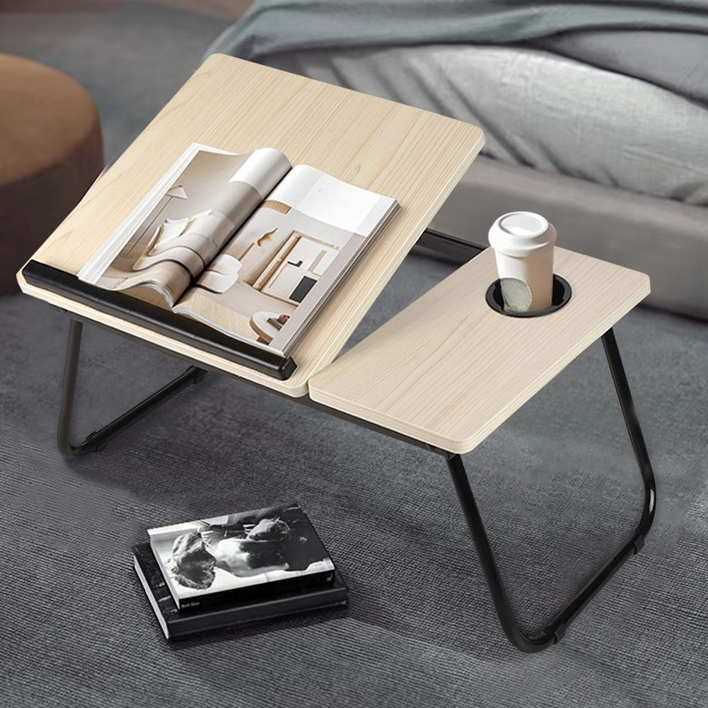 Laptop Desk Laptop Bed Table with Foldable Legs and Cup Slot, Reading Holder Notebook Stand with Adjustable Height Angle, Laptop Bed Tray for Bed Sofa Breakfast Work Study Reading