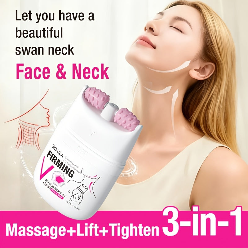 Instant Lifting & Firming Neck Cream 3-in-1 Wrinkle Cream for Neck & Face, Skincare, Lifting, Firming, Smoothing, Minimizes Wrinkles/Fine Lines. Combined with V-Shaped Massage Roller Balls to Accelerate Absorption and Smoothn