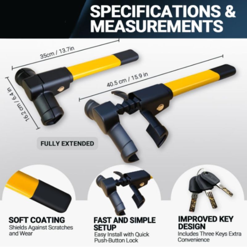 NEW Steering Wheel Lock for Cars And Vans-Car Lock Anti-Theft Device-High Visibility Immobilizer-Vehicle Security Lock-Auto/SUV/Van to Deter Thieves and Secure Your Vehicle