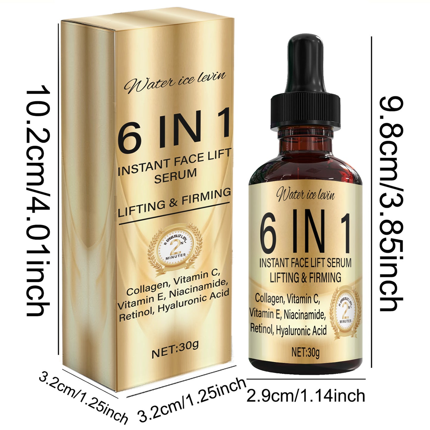 NEW 6-in-1 Instant Face Lift Serum with Collagen, Vitamin C, E, Niacinamide, Retinol & Hyaluronic Acid - Gel for Firming, Lifting & Hydration - Suitable for All Skin Types ( Dry, Combination) - Skin