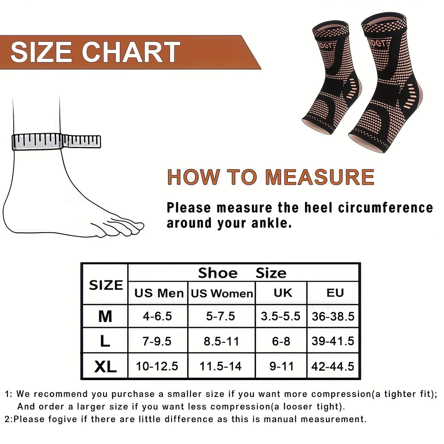 2 PCS Set Copper Fiber Elastic Ankle Brace Socks for Sports, Cycling Fitness, Running - Copper Ankle Support Compression Sleeve for Men & Women - Ankle Wraps Foot Care - RJF Brand