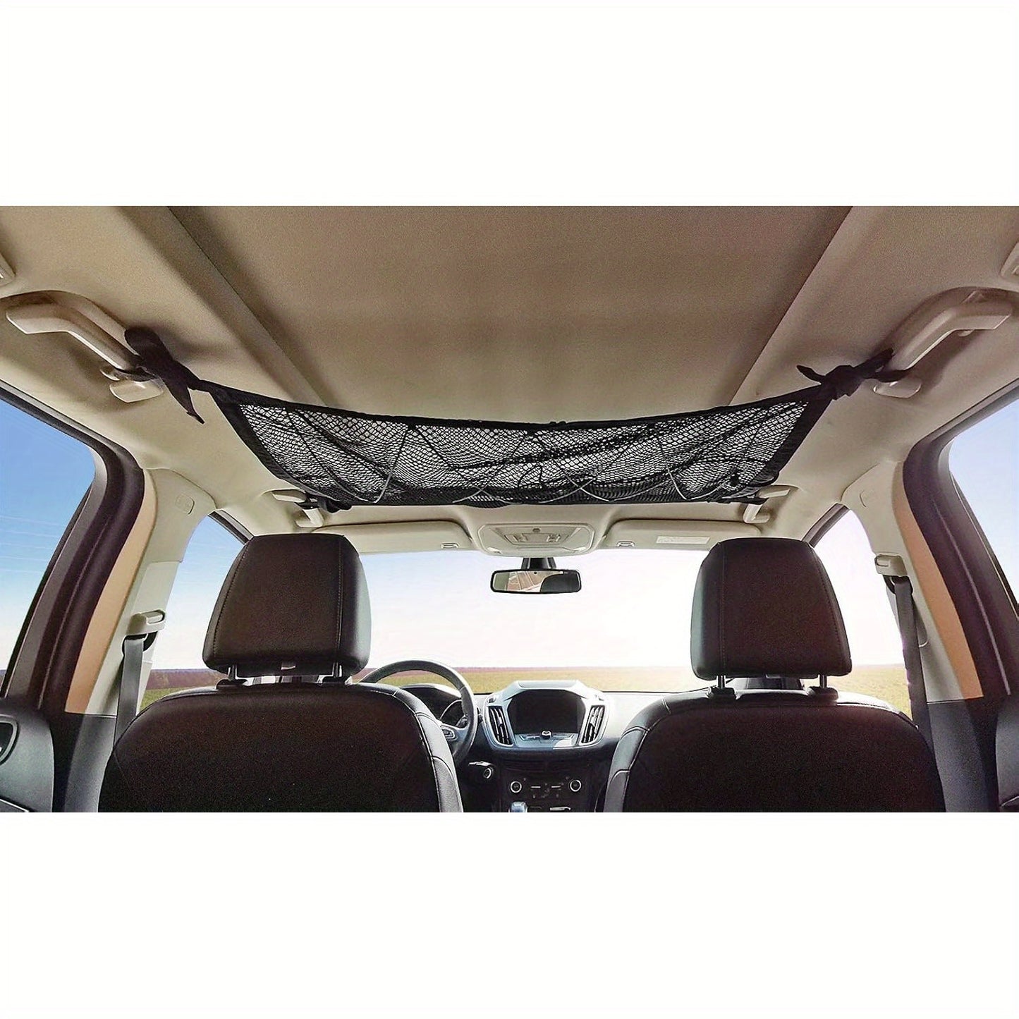 Adjustable Double-Layer Mesh Roof Storage Bag - Suitable for Suvs, Camping, And Trucks, Made of Durable Polyester Material, Featuring Secure Fastening Straps, Car Canopy Organizer