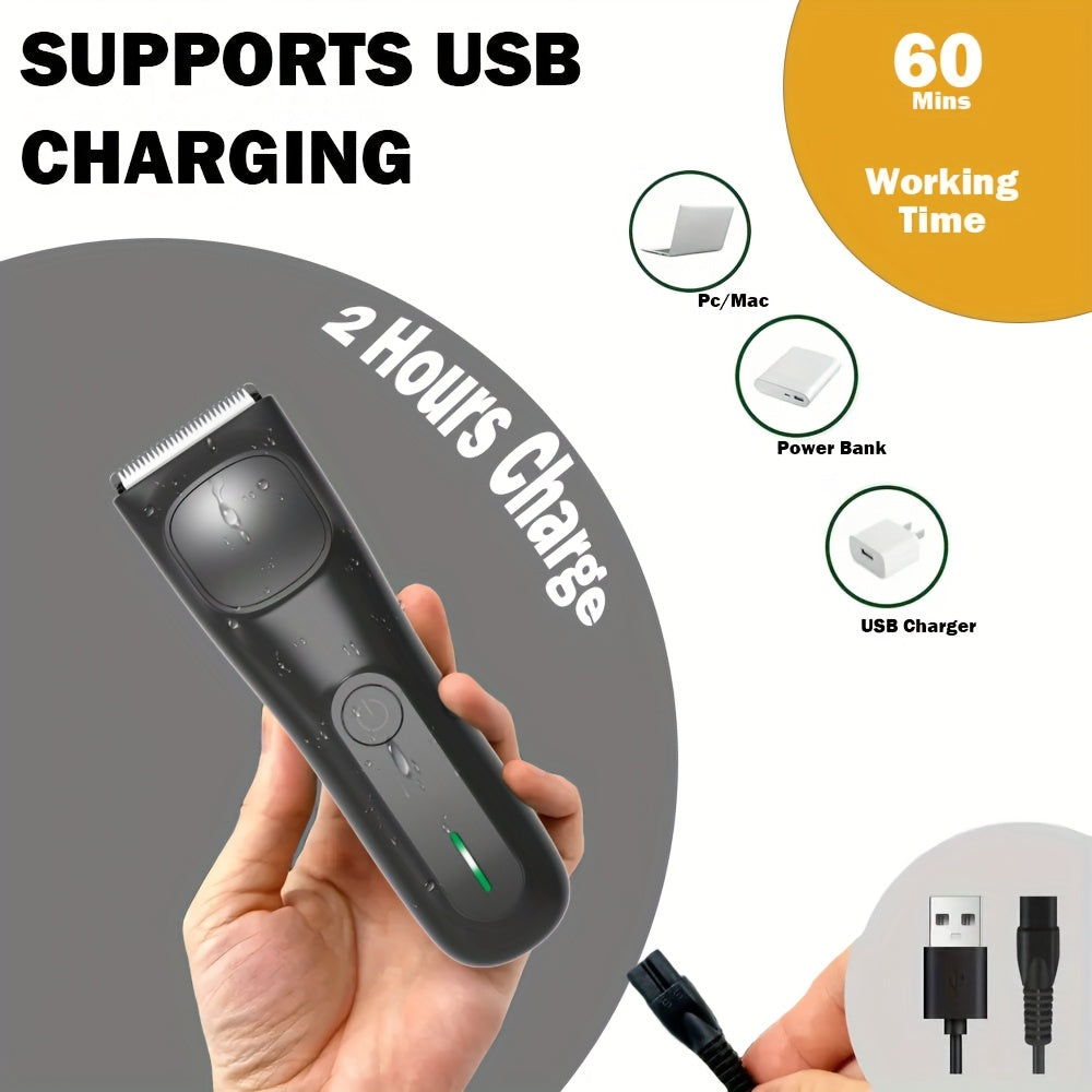 Men's And Women's Groin And Body Hair Trimmer, Electric Ball Trimmer, Public Grooming Tool, Comes with 2 Guard Attachments, Ceramic Blade Head, Wet And Dry Shaver, - USB Rechargeable Electric Razor, Hair Clipper, Hair Scissor