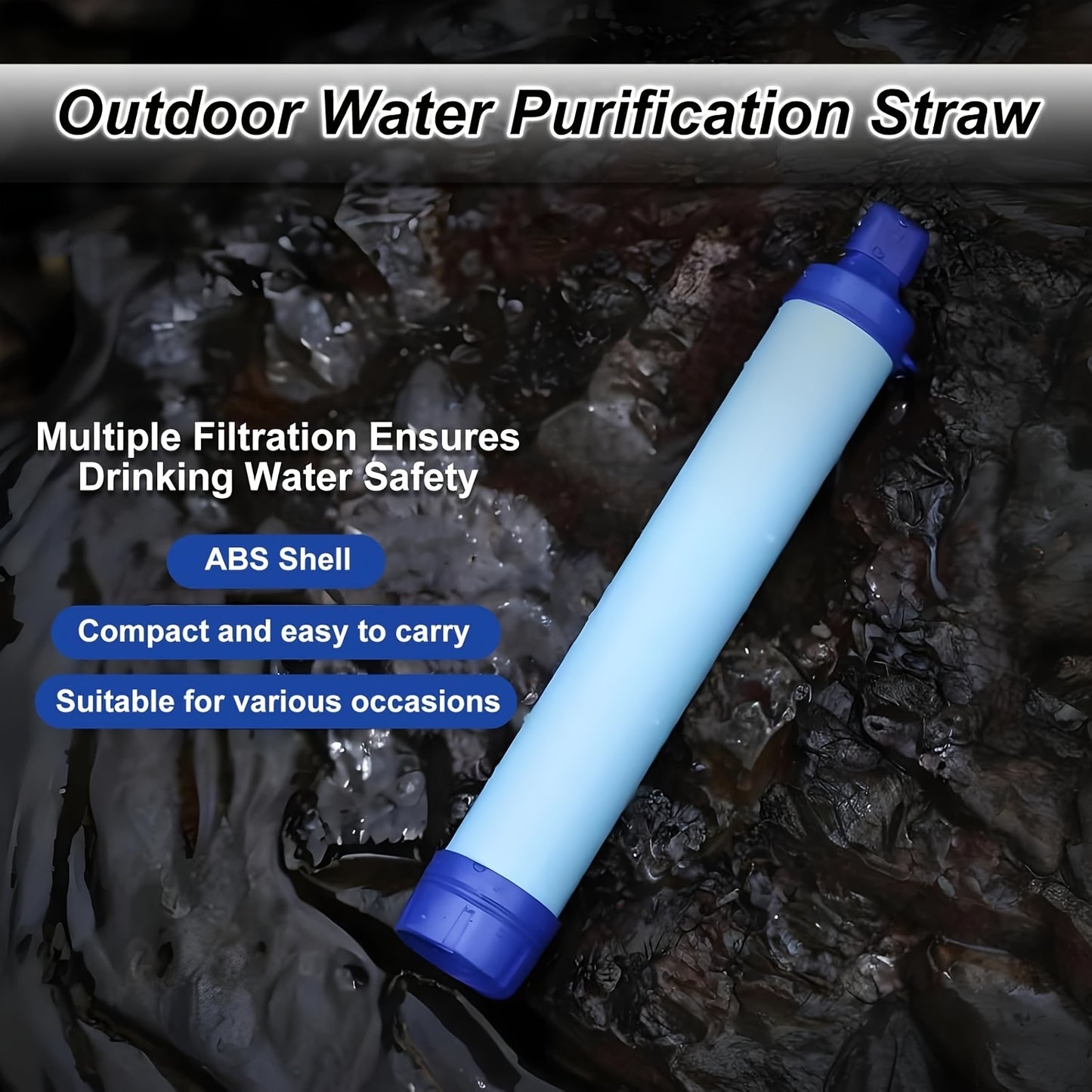7 in 1 Set Emergency Survival Portable Water Filtration Cleanser Straws for Emergency Situations, a Set Designed for Outdoor Activities Mountain Trip Kayak Camping, Hiking, Traveling, And Biking Health Care Supplies