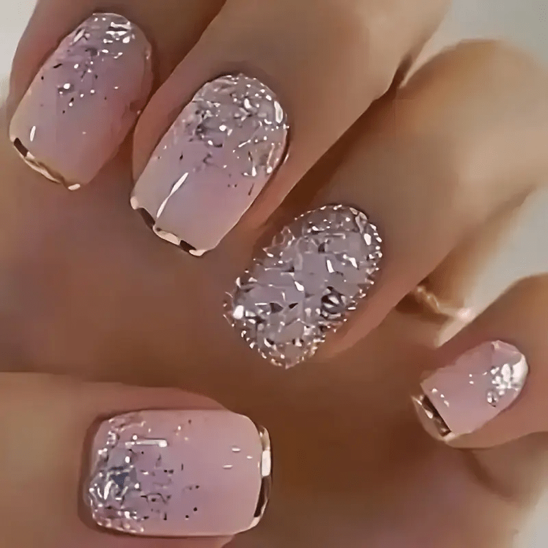 24 PCS Set Upgrade Your Look of Short Square Nail Art Wearable Nails French Style Simple Design Shiny False Nails Extended Removable Nails with Jelly Glue 1 Nail File 1
